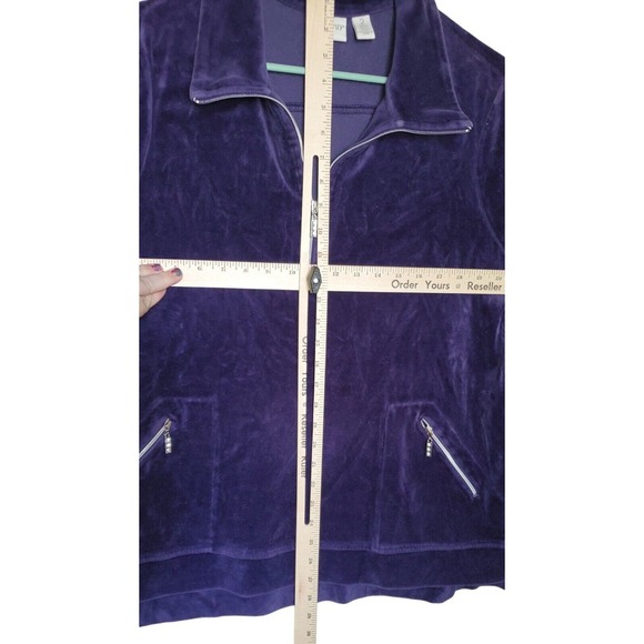 Zenergy Chico's Size L 2 purple Soft Velvet Zip Sweatshirt Jacket Pockets Bling - Picture 4 of 11